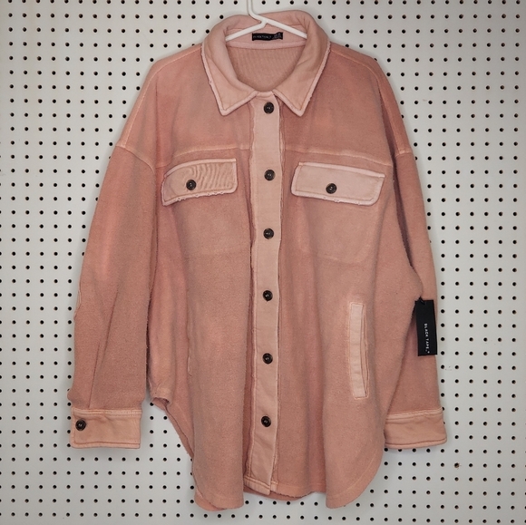 Black-Tape Shacket Shirt-Jacket Button Collar Pocket Stretch Blush Pink 3X - Picture 1 of 6